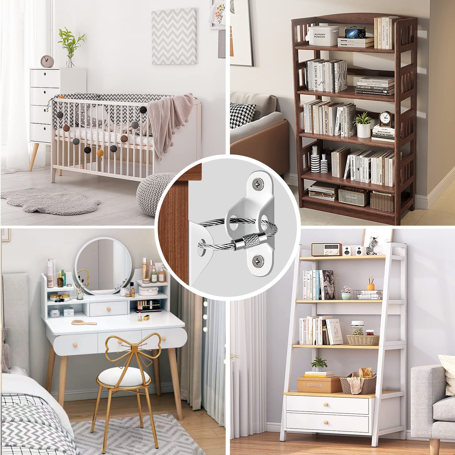 Baby Clothing Cupboard - Anti-Baby Tilt Furniture Anchor, Shock-Absorbing Strap,