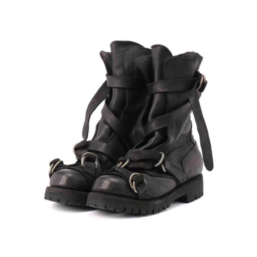 Soft Sole Booties - Men's Leather Motorcycle Boots Punk Retro